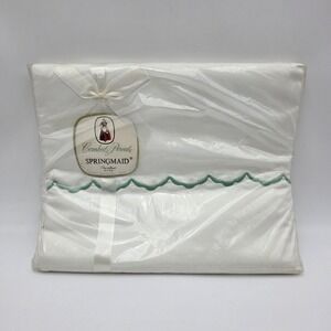 SPRINGMAID COMBED‎ PERCALE VTG FLAT SHEET 81" X 108" WHITE/GREEN NEW OLD STOCK